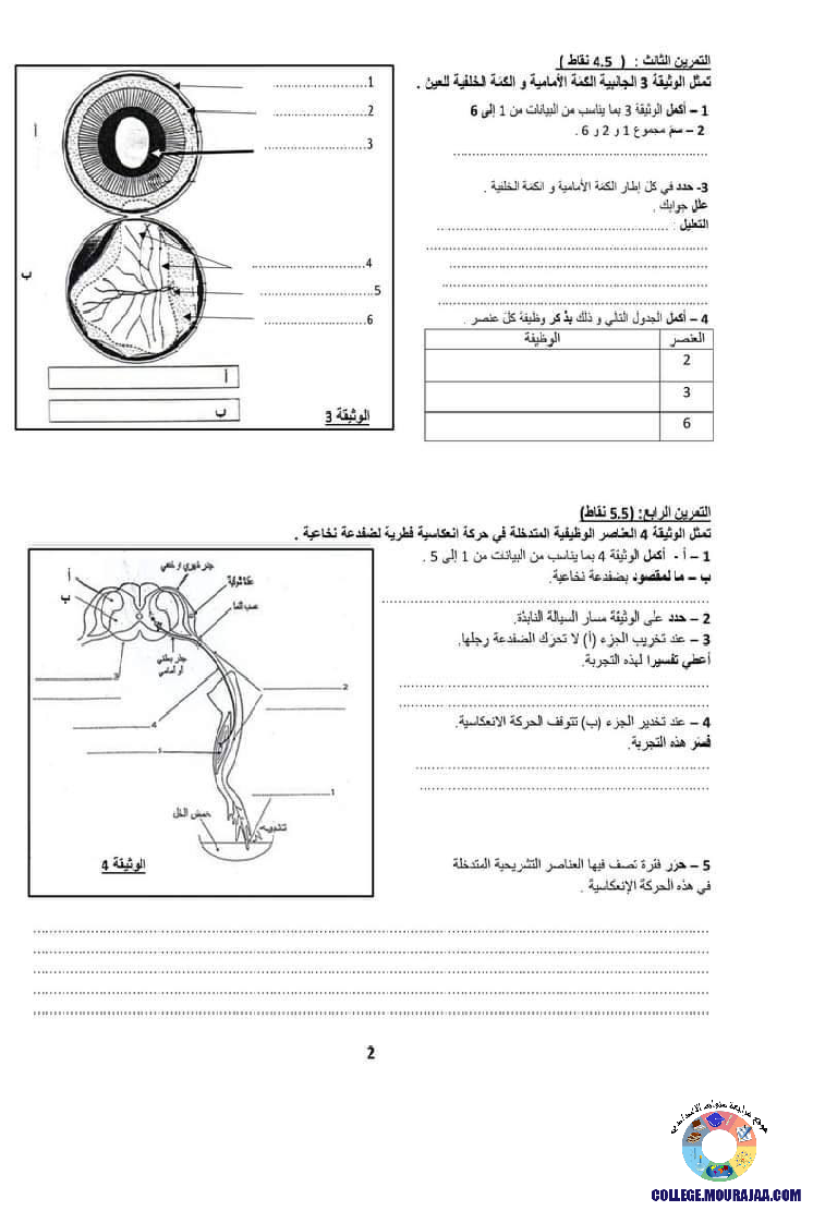 فرض مراقبة سنة التاسعة في علوم الحياة و الارض الثلاثي الثاني