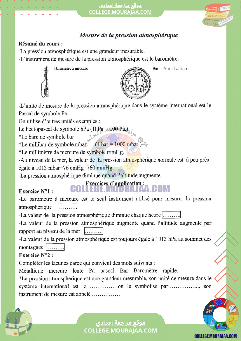 Mesure de la pression atmosphérique