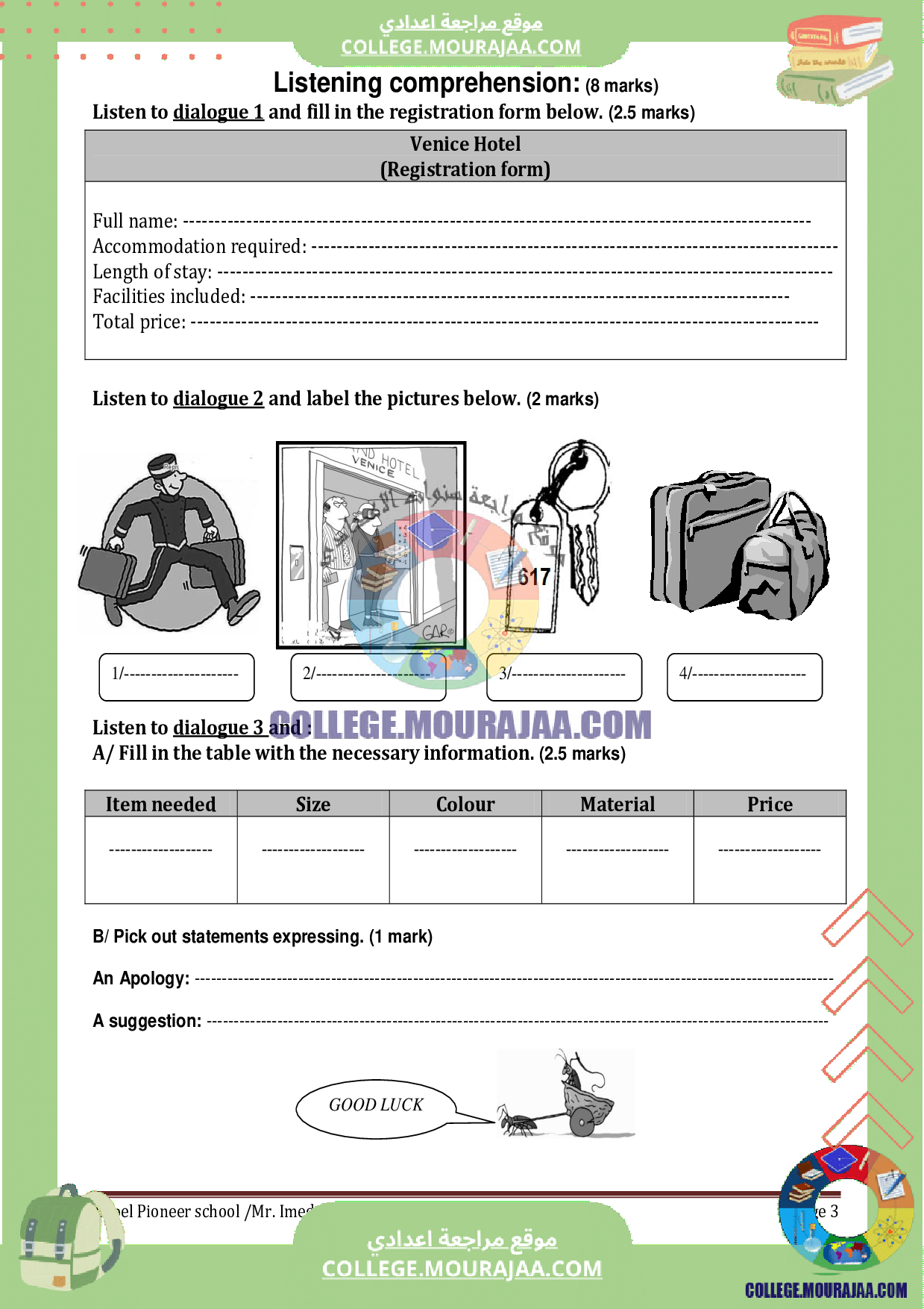 devoir_controle_3_anglais_8eme_annee_avec_correction