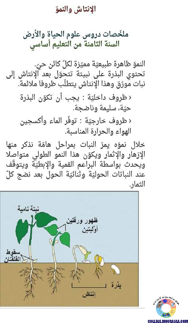 ملخصات دروس علوم الحياة و الارض سنة الثامنة