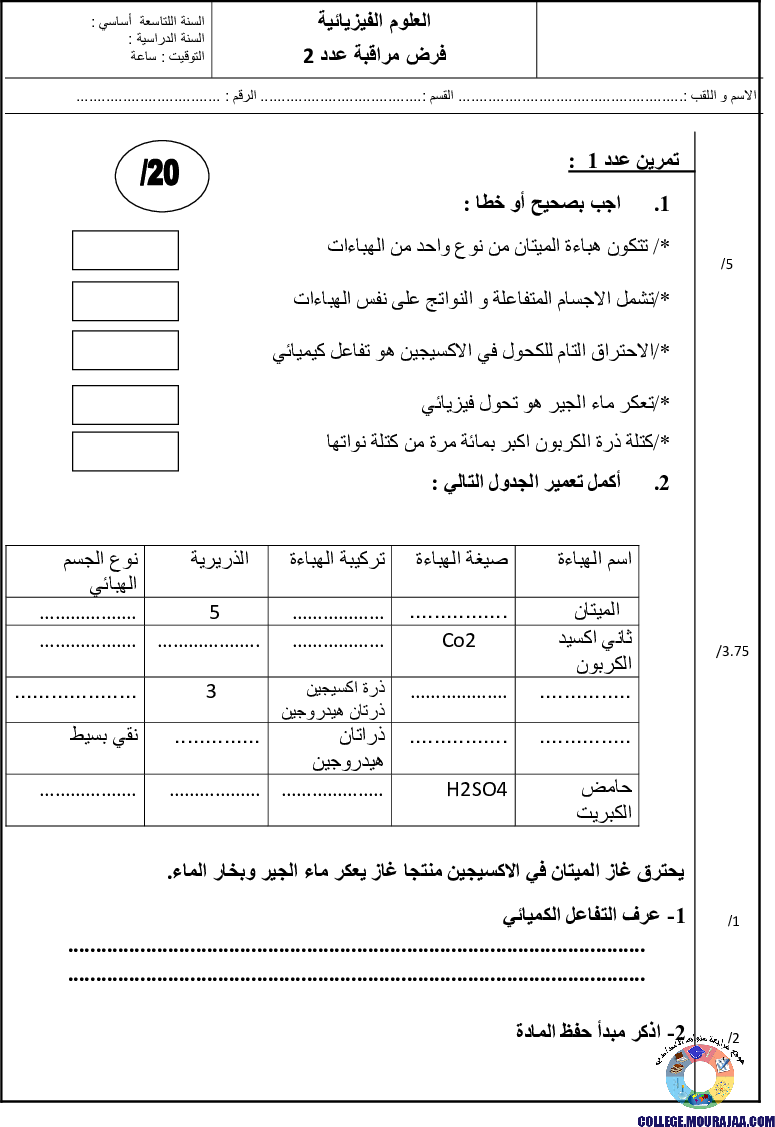 فرض_مراقبة_سنة_التاسعة_الثلاثي_الثاني_في_الفيزياء