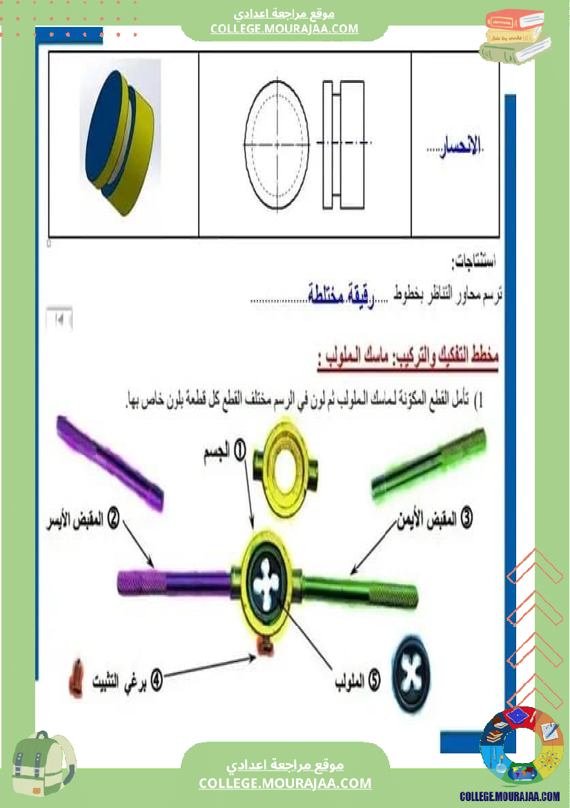 التعبير البياني 8 أساسي الاسقاط المتعامد اللأشكال الاسطوانية عناصر الترقيم