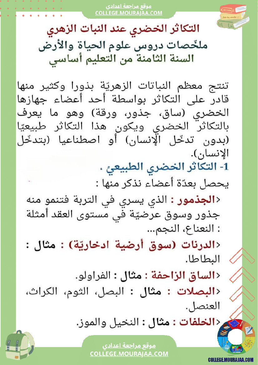 ثامنة أساسي علوم الحياة و الأرض الثلاثي الأول الجزء الأو ل تحسين الإنتاج النباتي المحور الأول