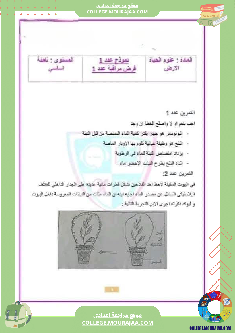 ثامنة أساسي علوم الحياة و الأرض الثلاثي الأول الجزء الأو ل تحسين الإنتاج النباتي المحور الأول