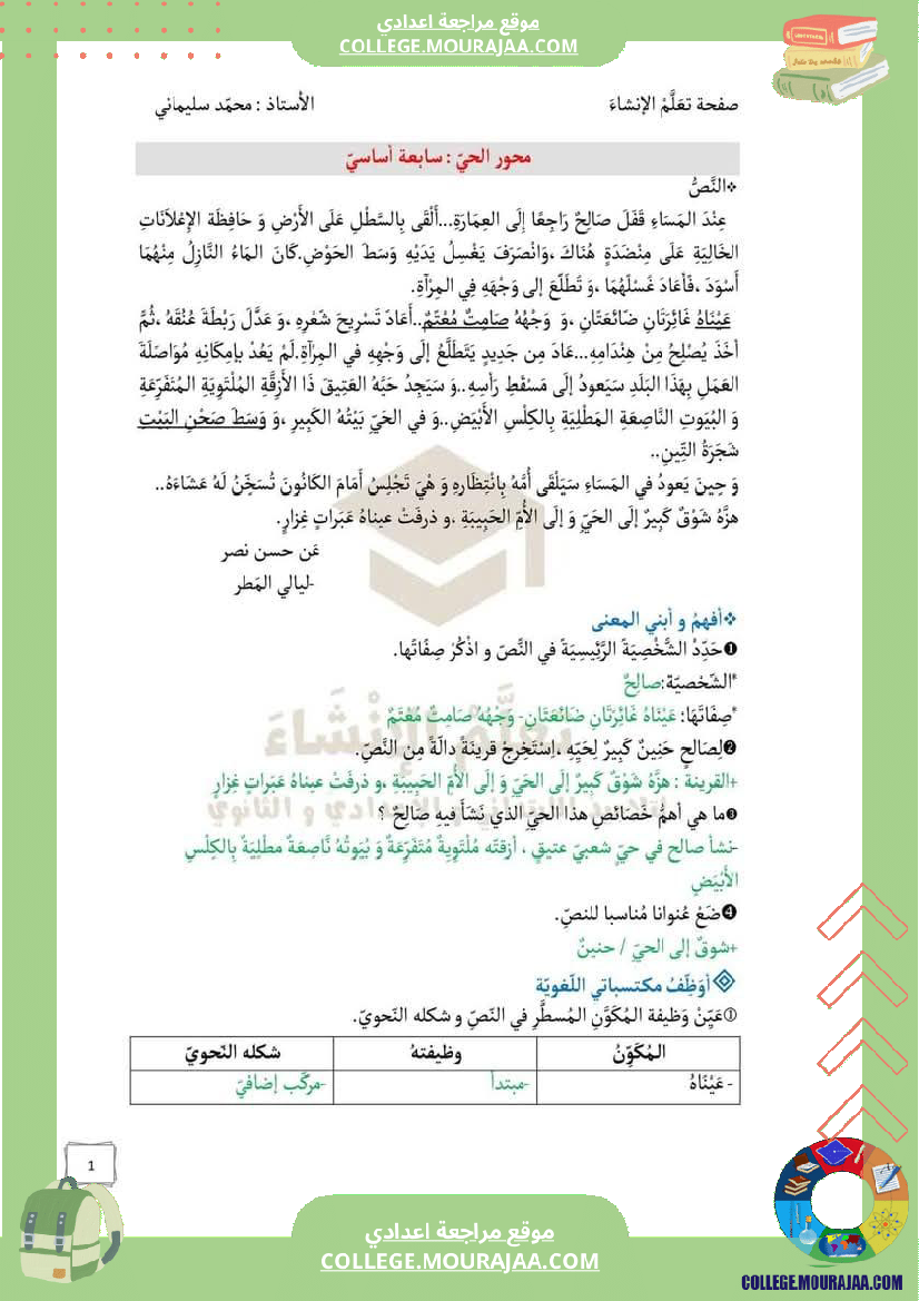 دراسة نص محور الحي لتلاميذ السنة السابعة