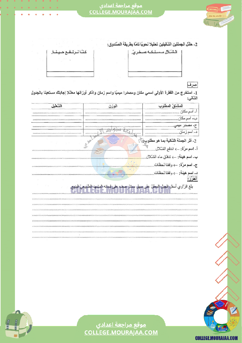 فرض مراقبة عدد 2 دراسة النص عربية سنة الثامنة مع الاصلاح