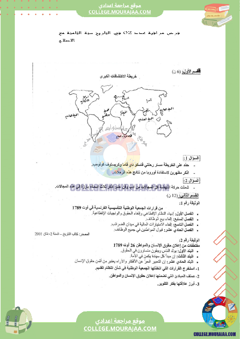 فرض مراقبة عدد 2 في التاريخ سنة الثامنة مع الاصلاح