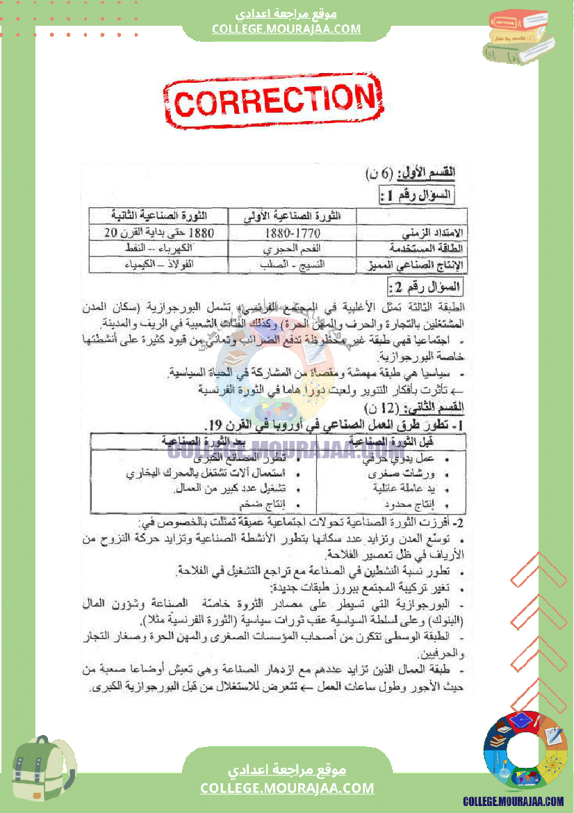 فرض تأليفي عدد2 في التاريخ سنة الثامنة مع الاصلاح