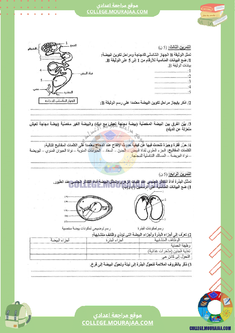 فرض تاليفي عدد 2 علوم سنة الثامنة مع الاصلاح