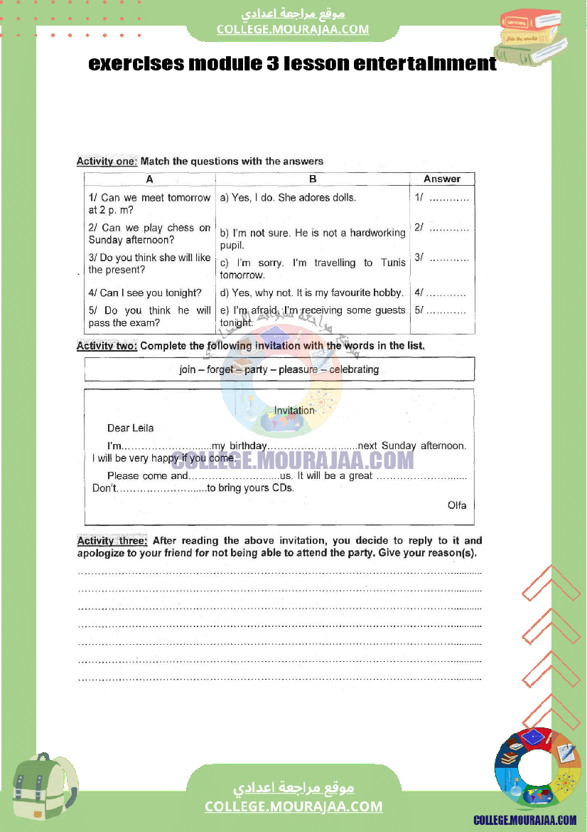 exercises module 3 lesson entertainment