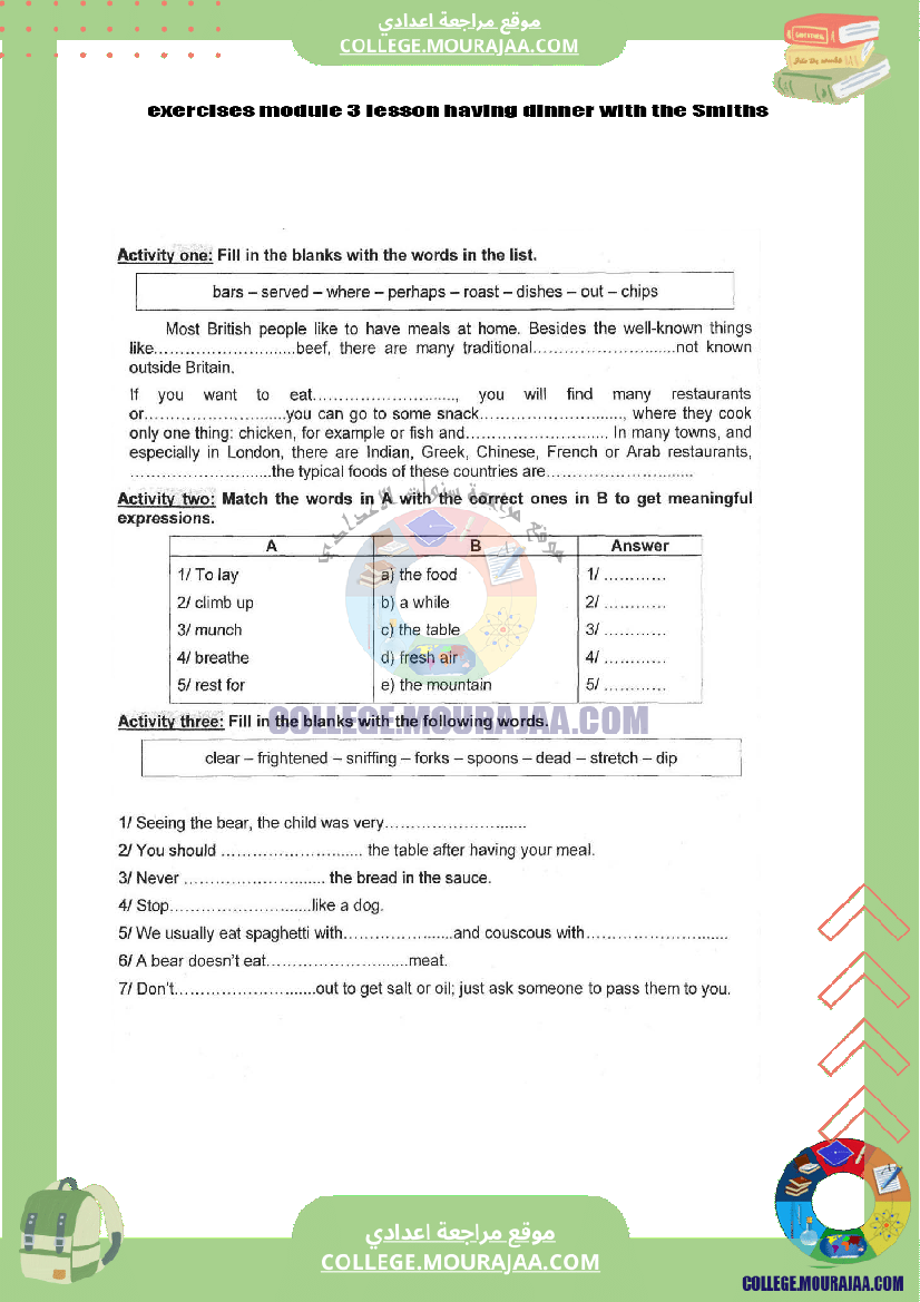 exercises module 3 lesson having dinner with the Smiths