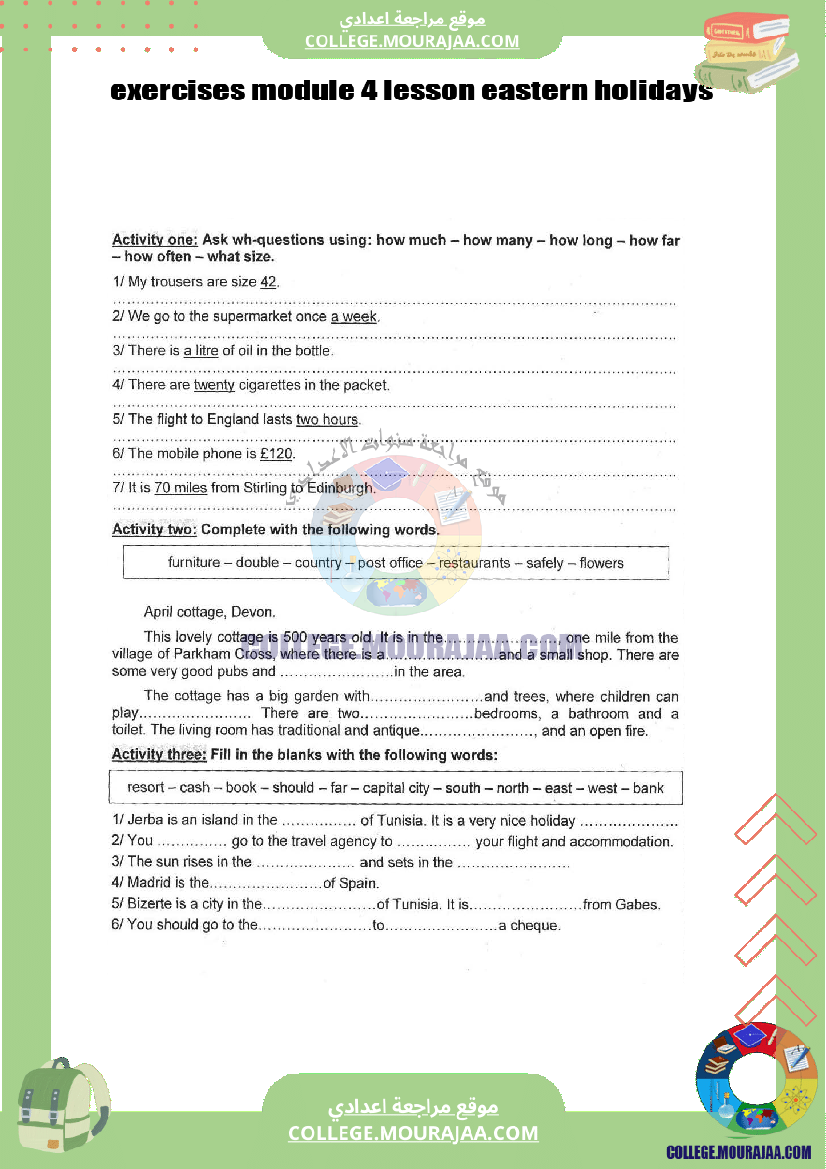exercises module 4 lesson eastern holidays
