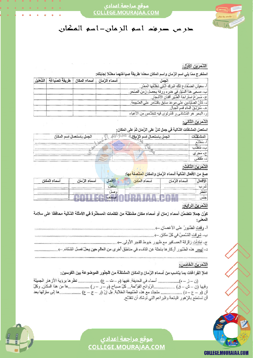 درس صرف اسم الزمان-اسم المكان