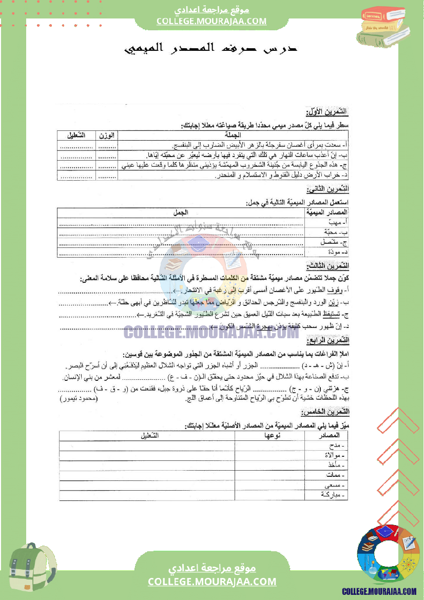 درس صرف المصدر الميمي