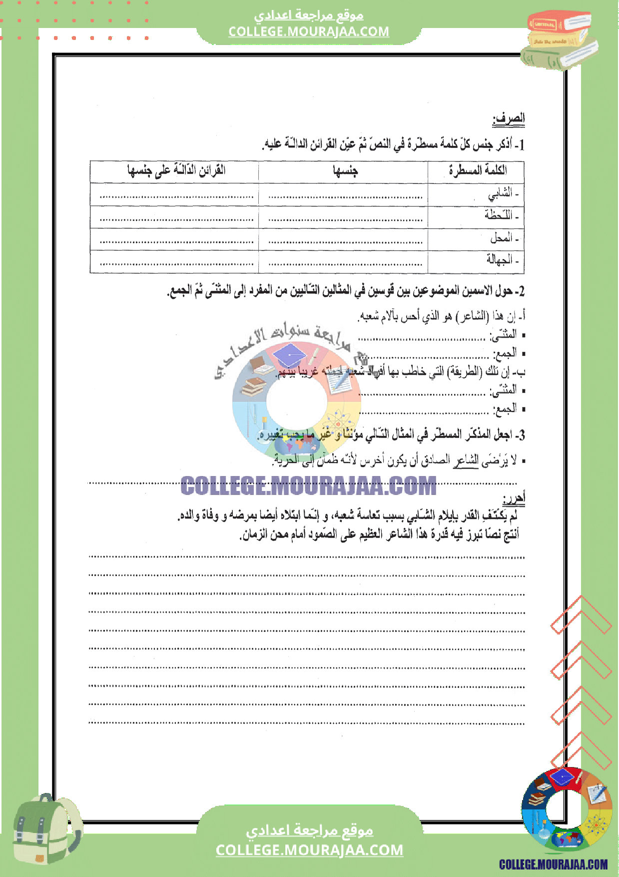 فرض مراقبة عدد 3 دراسة نص سنة الثامنة مع الاصلاح