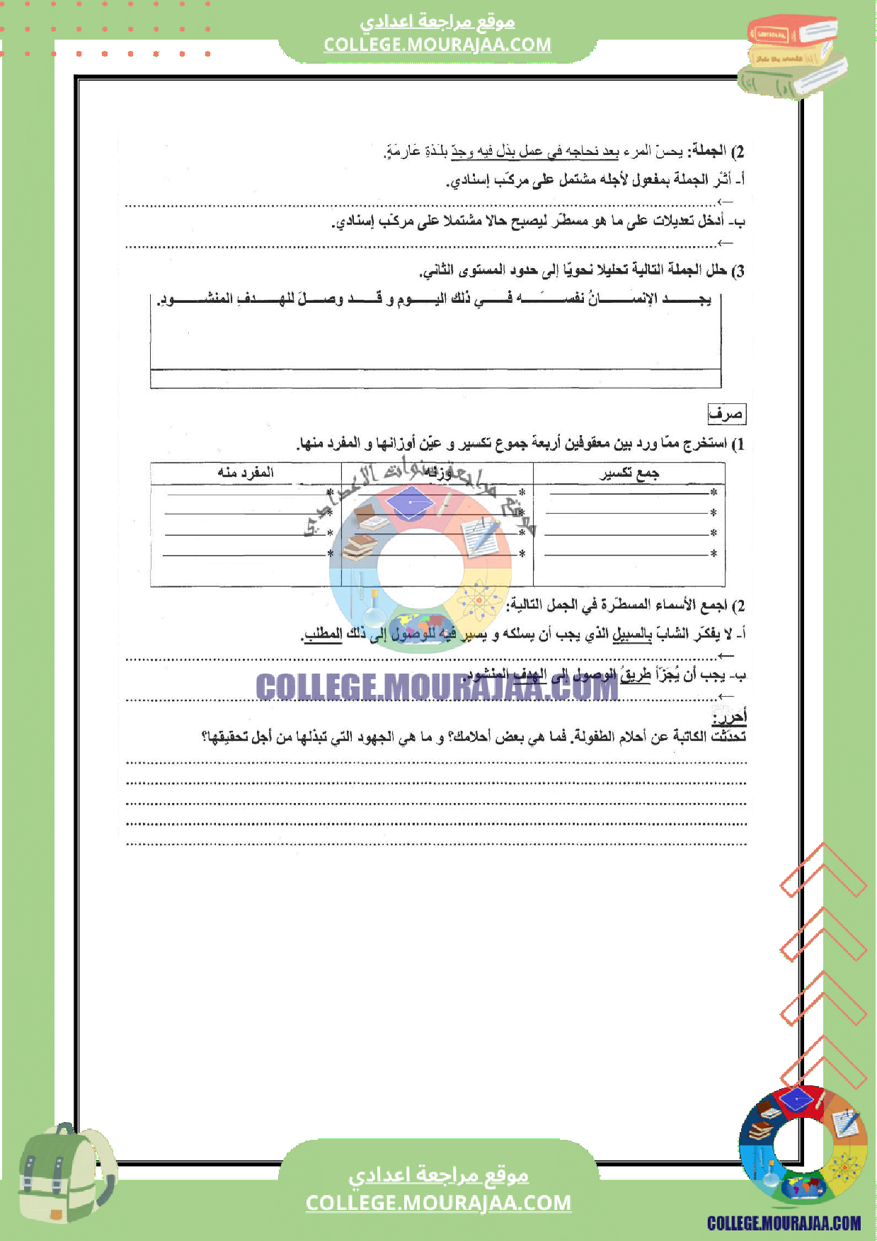 فرض تأليفي عدد 3 دراسة نص سنة الثامنة مع الاصلاح