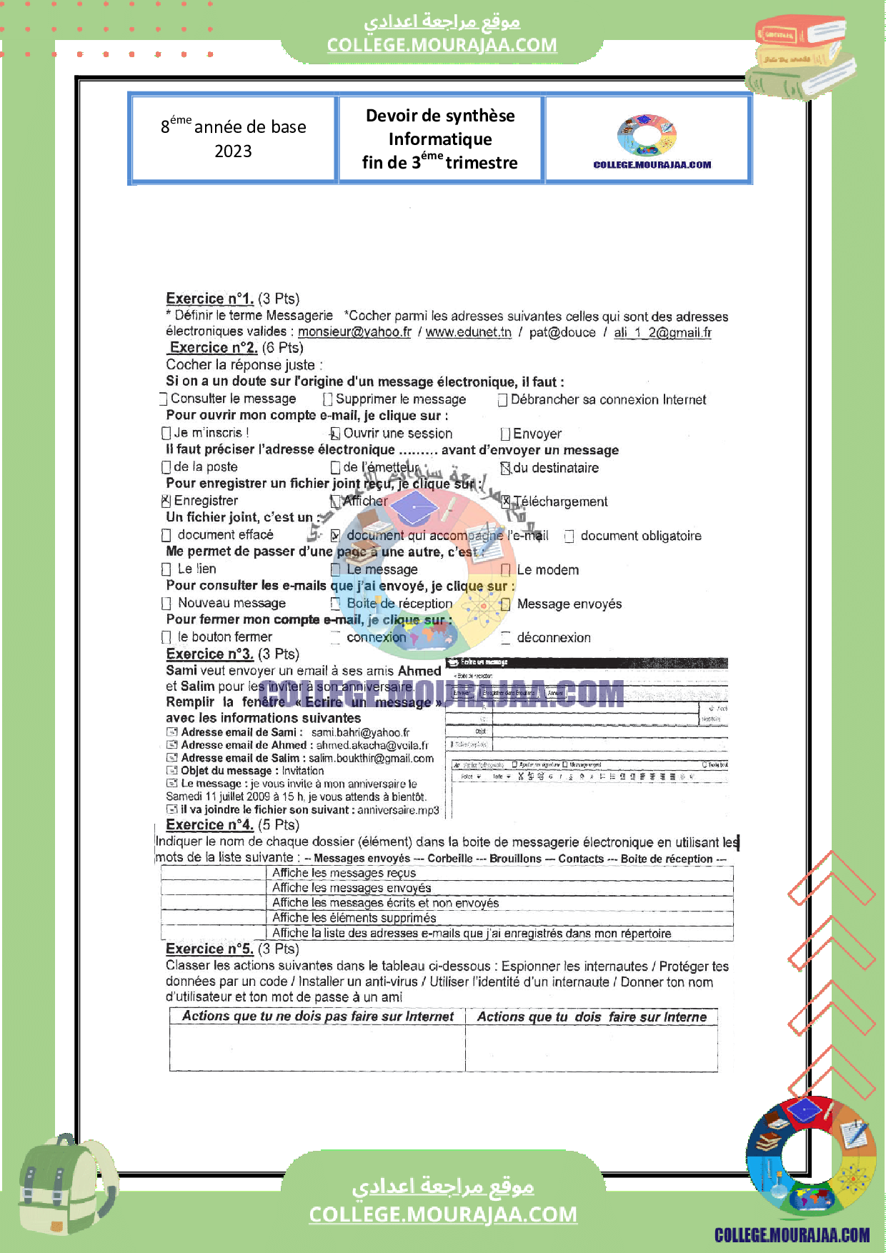 devoir de synthese 3 corrigé informatique 8eme annee
