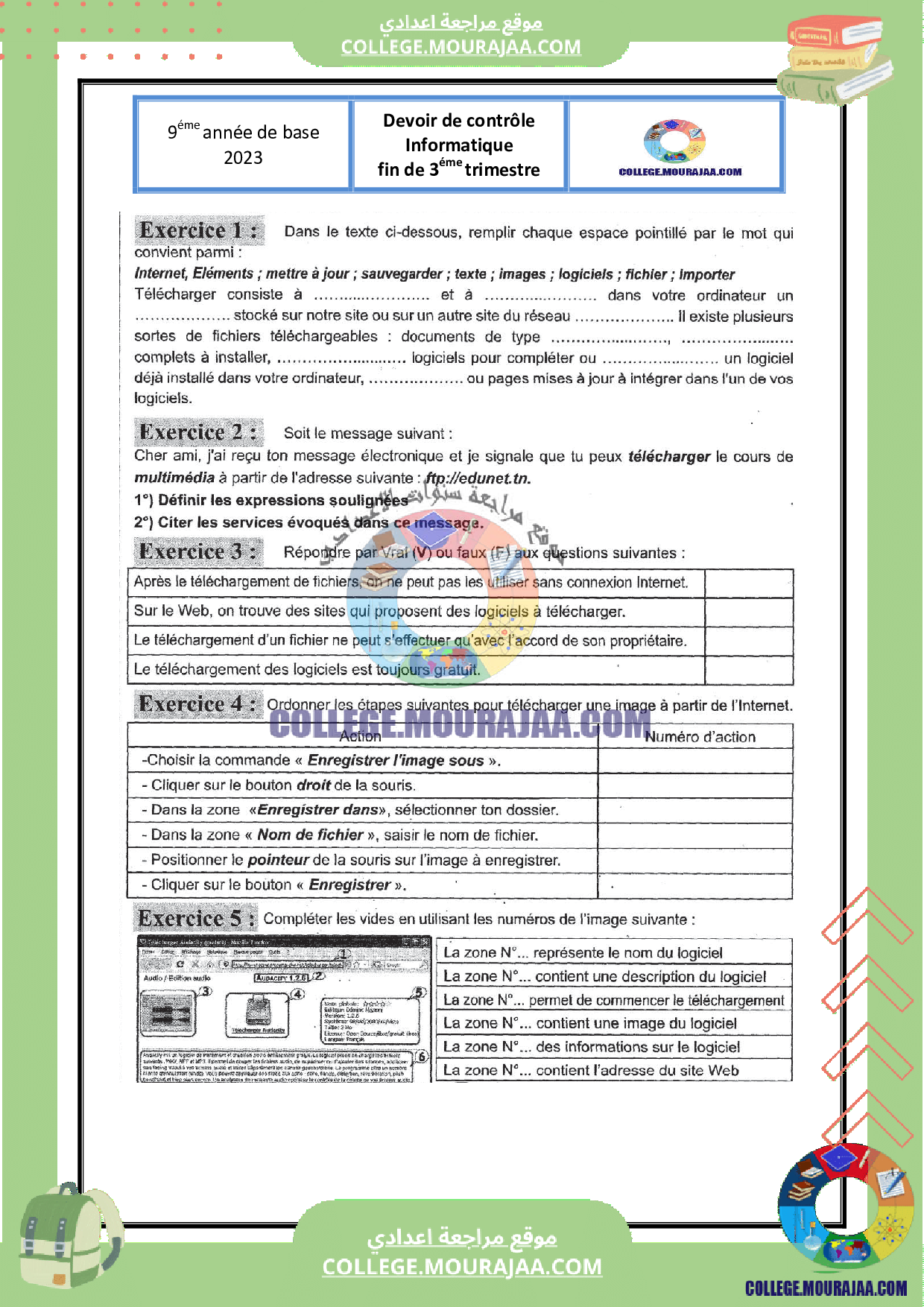 devoir controle 3 informatique 9eme annee correction