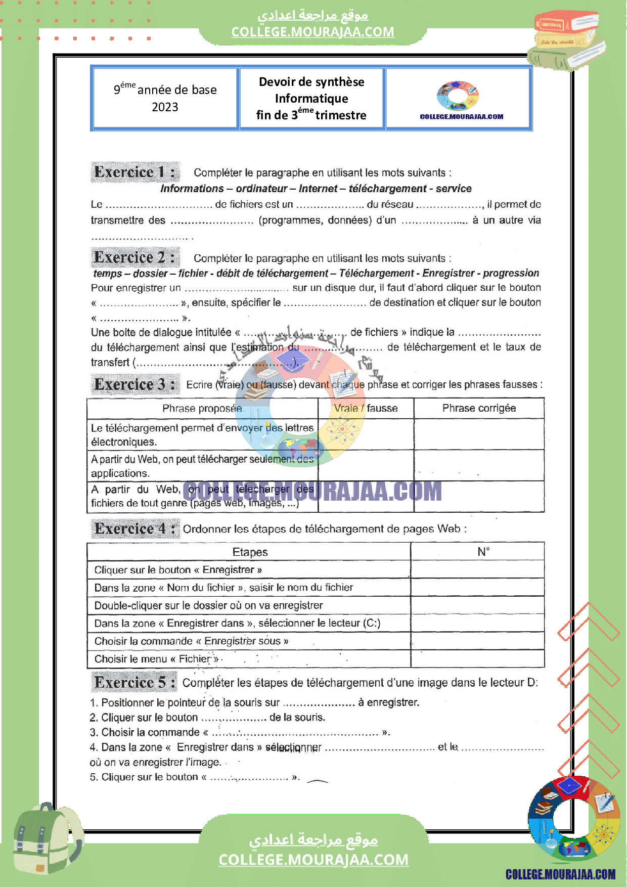 devoir synthese 3 informatique 9eme annee correction