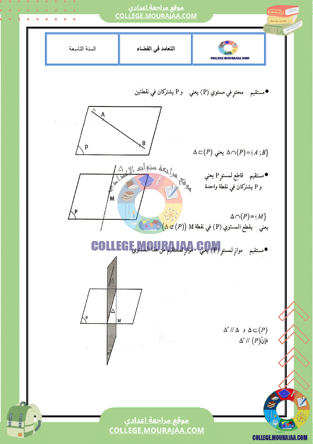 تلخيص درس التعامد في الفضاء
