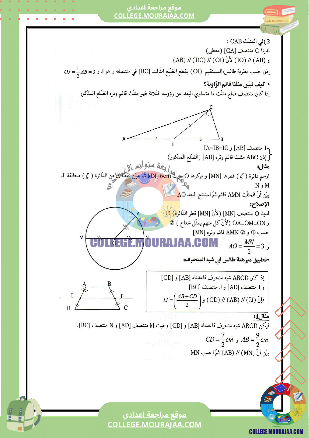 تلخيص درس مبرهنة طالس و تطبيقاتها