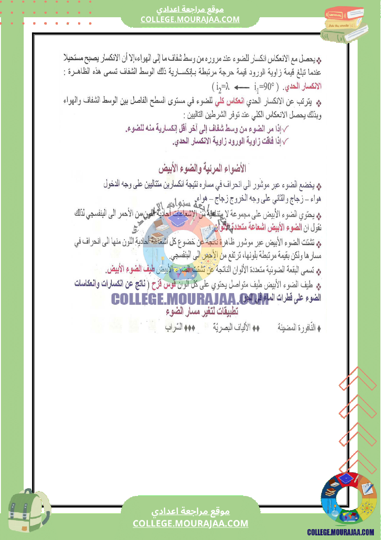 بحث_حول_الضوء_و_انعكاسه_وانكساره_سنة_التاسعة