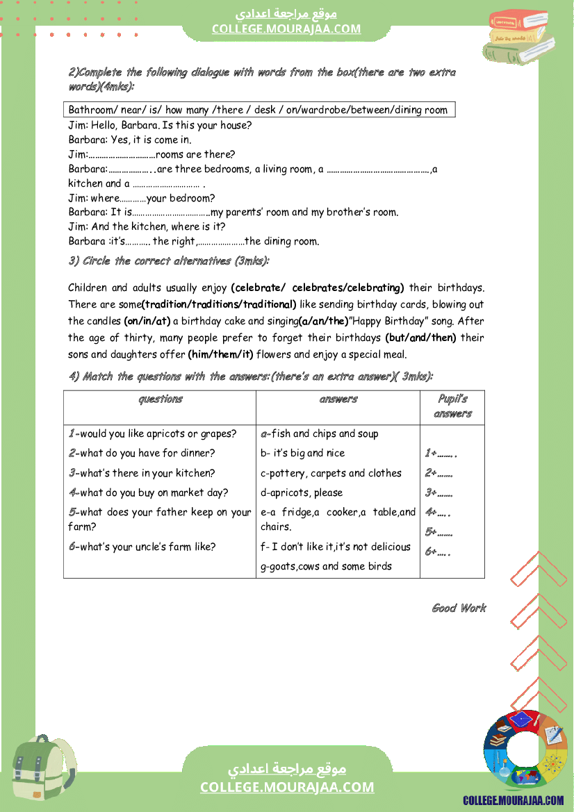 فرض مراقبة الانقليزية سنة السابعة الثلاثي الثاني