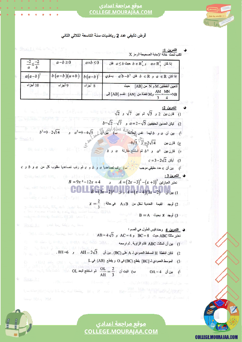 فرض_تأليفي_عدد_2_الرياضيات_سنة_التاسعة_مع_الاصلاح