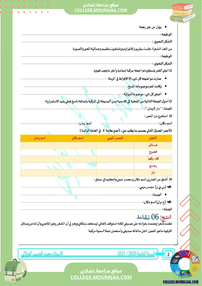 السنة الثامنة فرض تأليفي عــــ 02 ــدد في دراسة النص الاصلاح