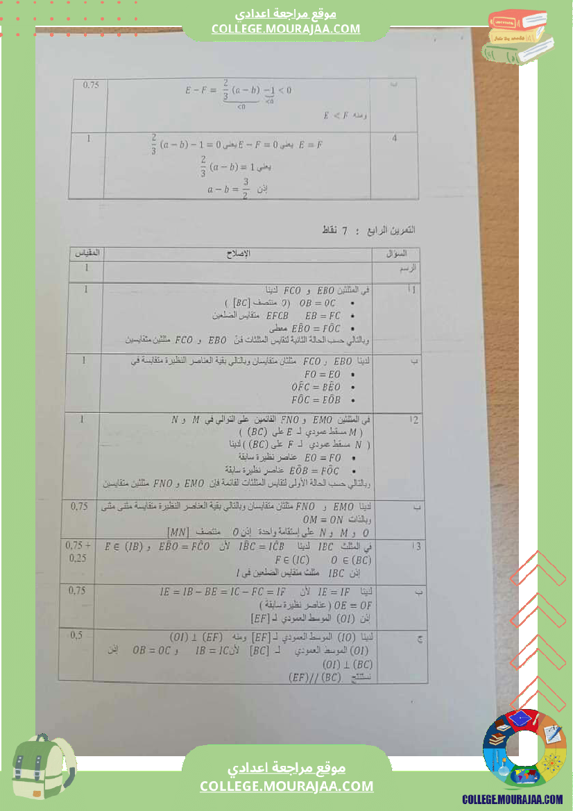 سنة ثامنة فرض تأليفي في الرياضيات