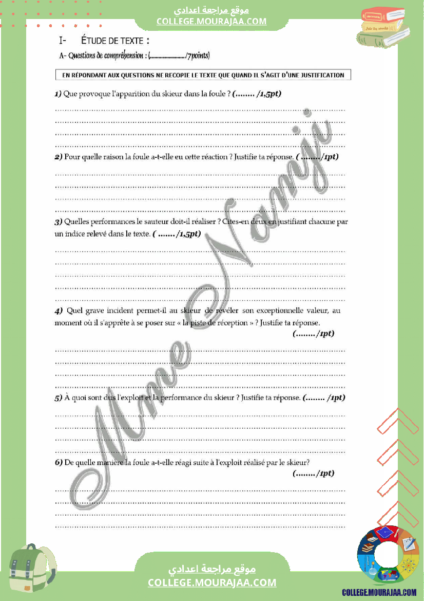 devoir de contrôle n 2 matiere francais pour les 9eme annee de l enseignement de base n