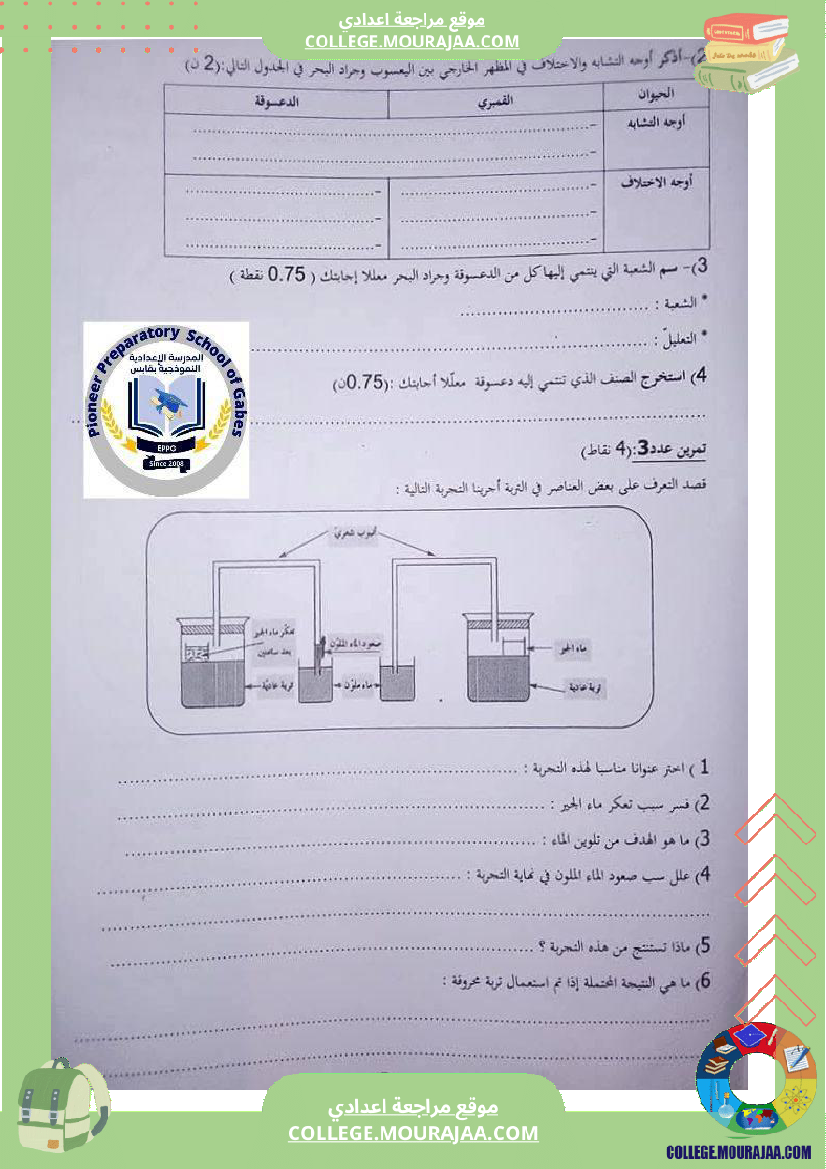 فرض تأليفي عدد 2 في مادة علوم الحياة والأرض للسنوات ال
