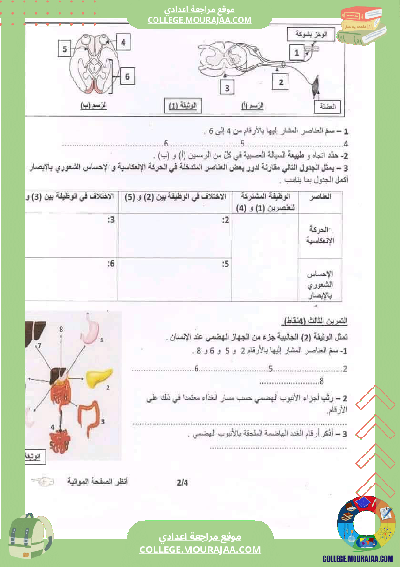فرض تأليفي في مادة علوم الحياة والأرض للسنوات التاسعة أساسي