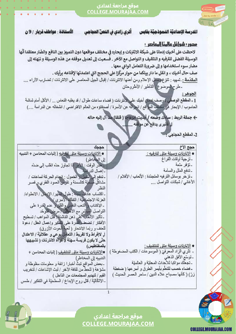 اثراء الزاد اللغوي سنة 9 نموذجي