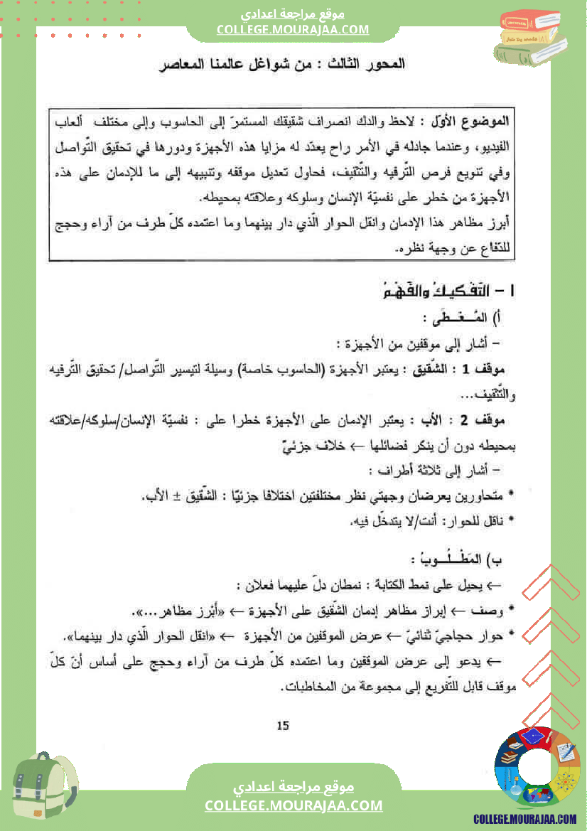 موضوع انشائي حجاجي في العربية للسنوات التاسعة أساسي يتعلق بمحور من شواغل عالمنا المعاصر