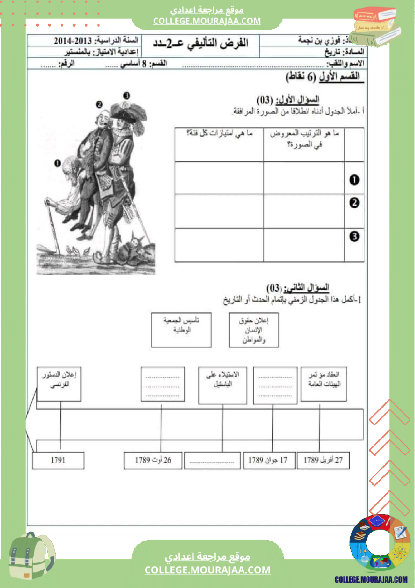 جملة من الفروض التأليفية في مادة التاريخ والجغرافيا عدد 2 سنة ثامنة