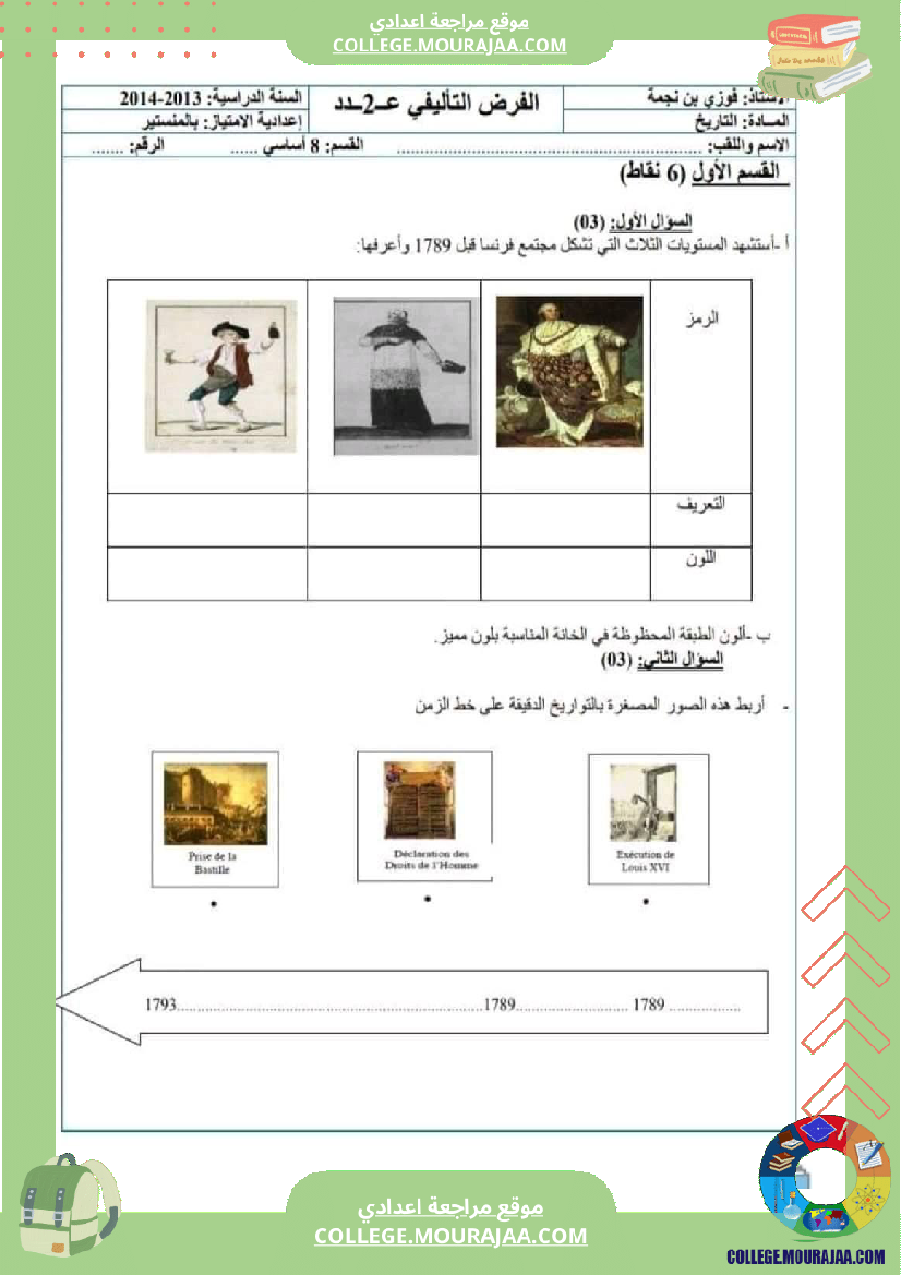 جملة من الفروض التأليفية في مادة التاريخ والجغرافيا عدد 2 سنة ثامنة