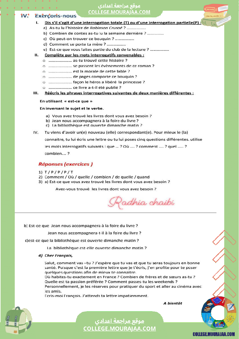 8 eme francais module 4 lectures inoubliables la phrase interrogative exercices correction
