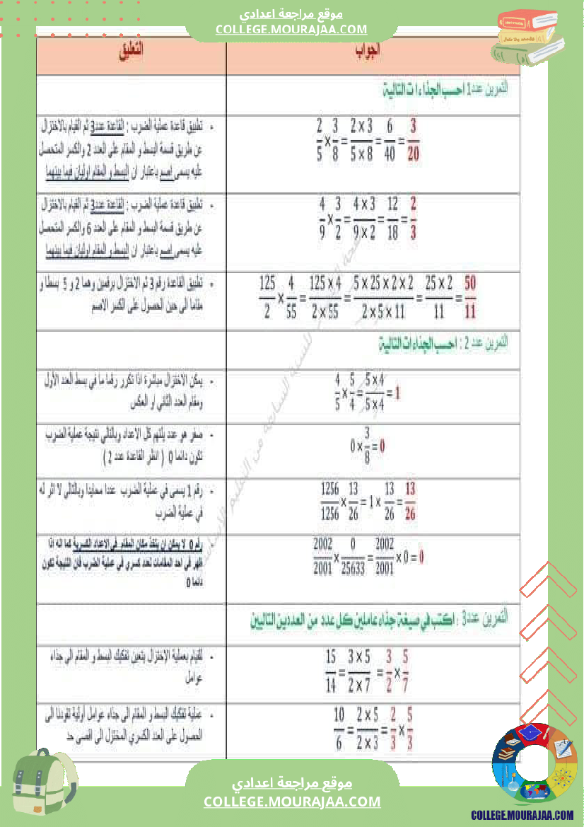 الثامنة اساسي رياضيات الضرب و القسمة في مجموعة الاعداد الكسرية