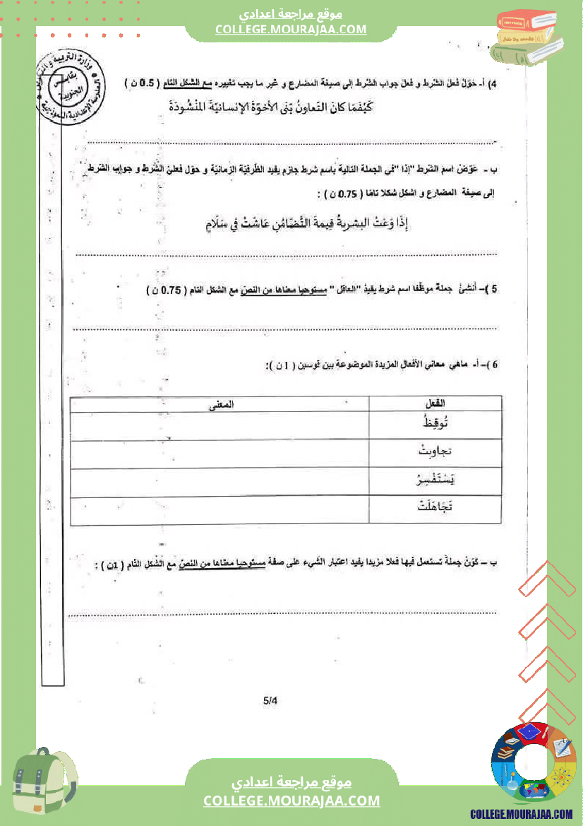 من فرض تأليفية عدد 2 من مواد مختلفة للتاسعة أساسي نموذجي