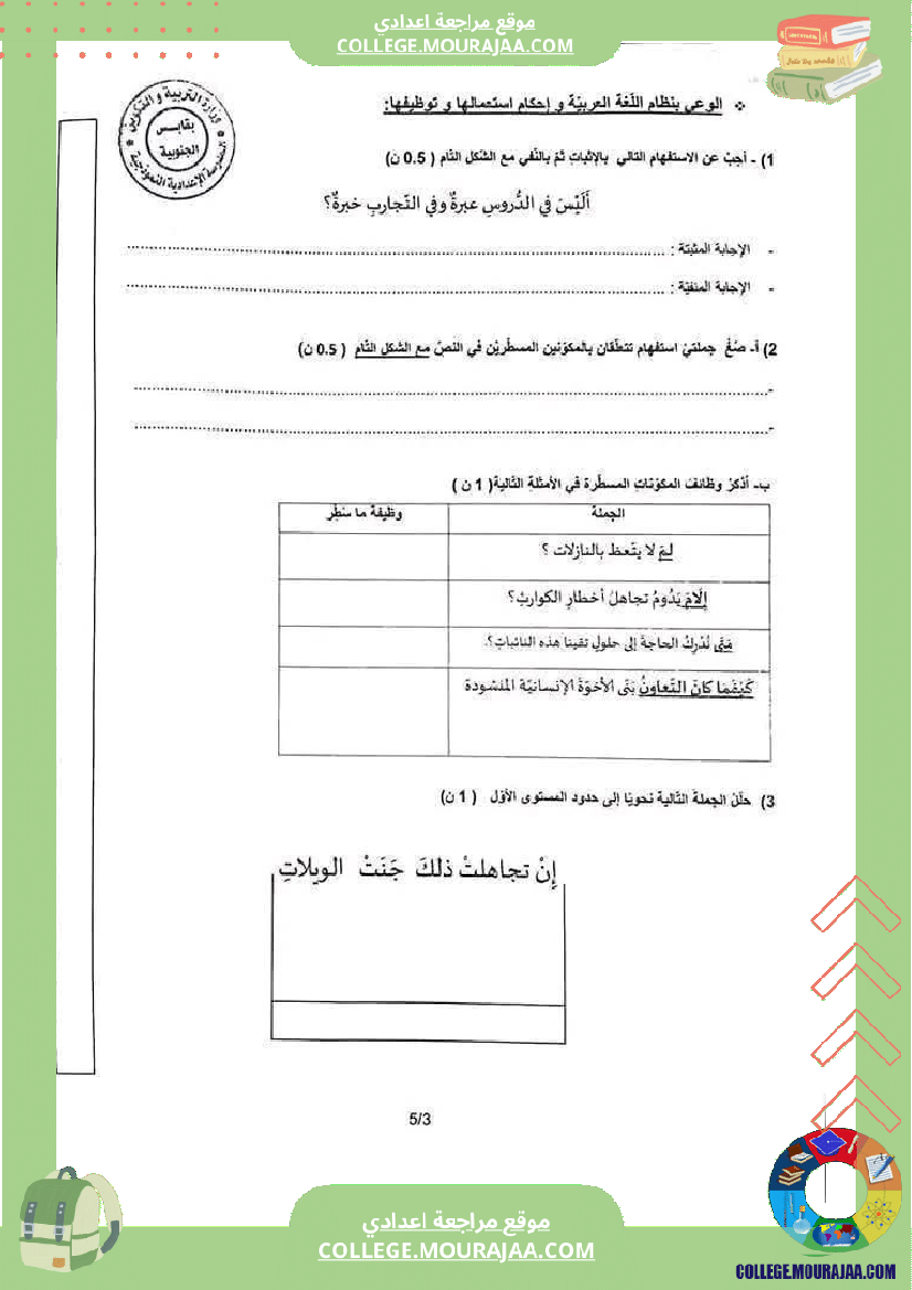 من فرض تأليفية عدد 2 من مواد مختلفة للتاسعة أساسي نموذجي