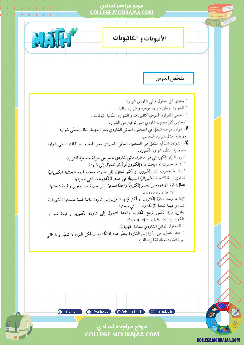 التاسعة اساسي فيزياء استعدادا للفرض التاليفي عدد 2 تلخيص للدروس تمارين تطبيقية فروض