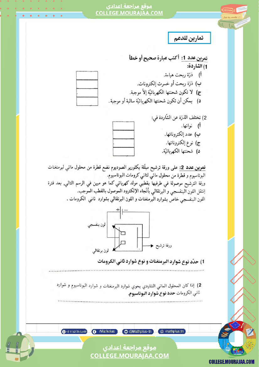 التاسعة اساسي فيزياء استعدادا للفرض التاليفي عدد 2 تلخيص للدروس تمارين تطبيقية فروض
