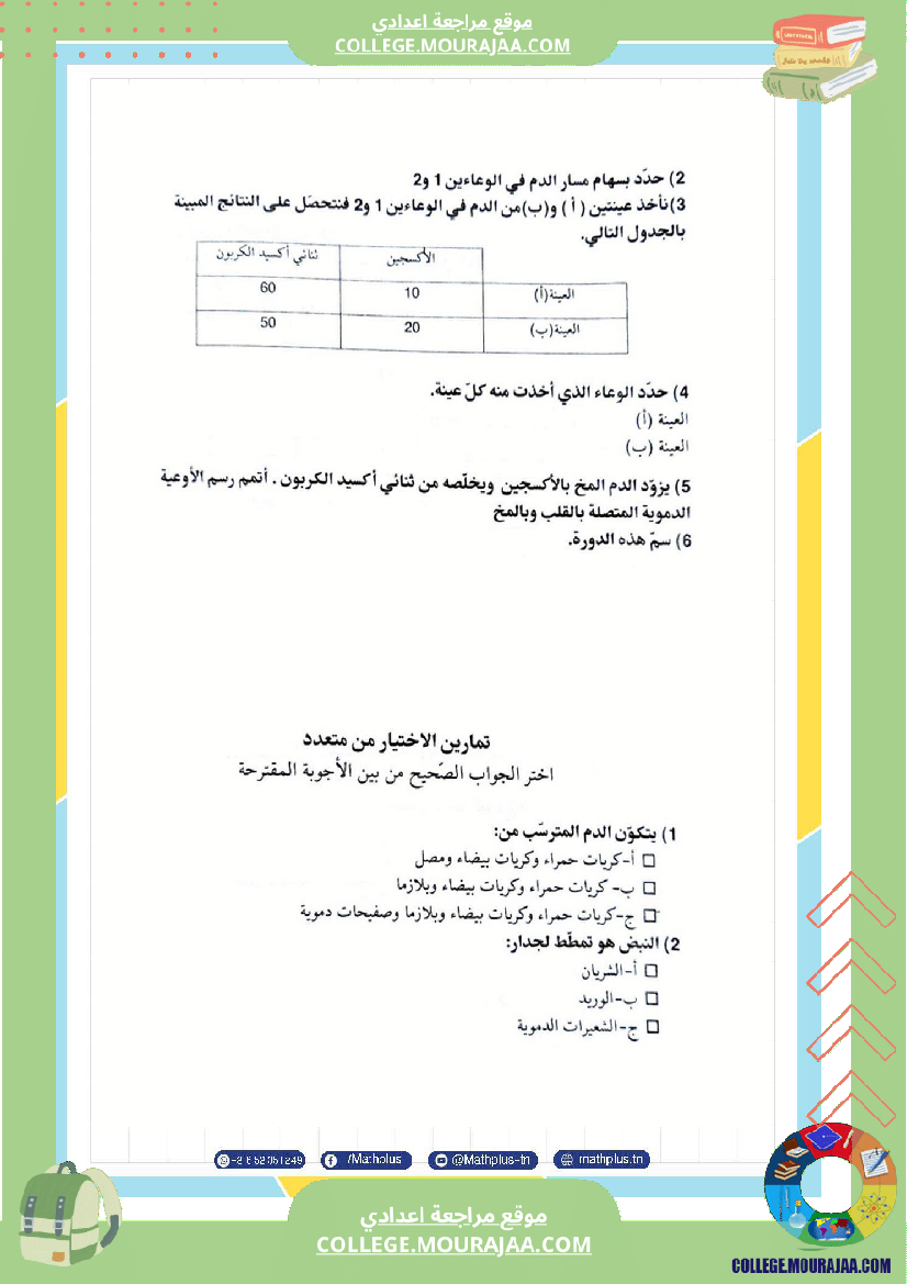 التاسعة اساسي علوم الحياة والارض الثلاثي الثاني تلخيص للدروس تمارين تطبيقية مع الاصلاح