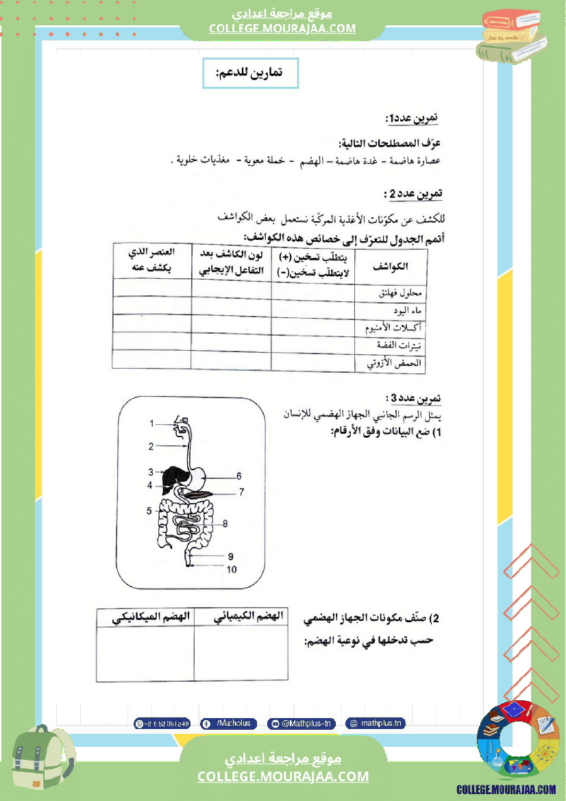 التاسعة اساسي علوم الحياة والارض الثلاثي الثاني تلخيص للدروس تمارين تطبيقية مع الاصلاح