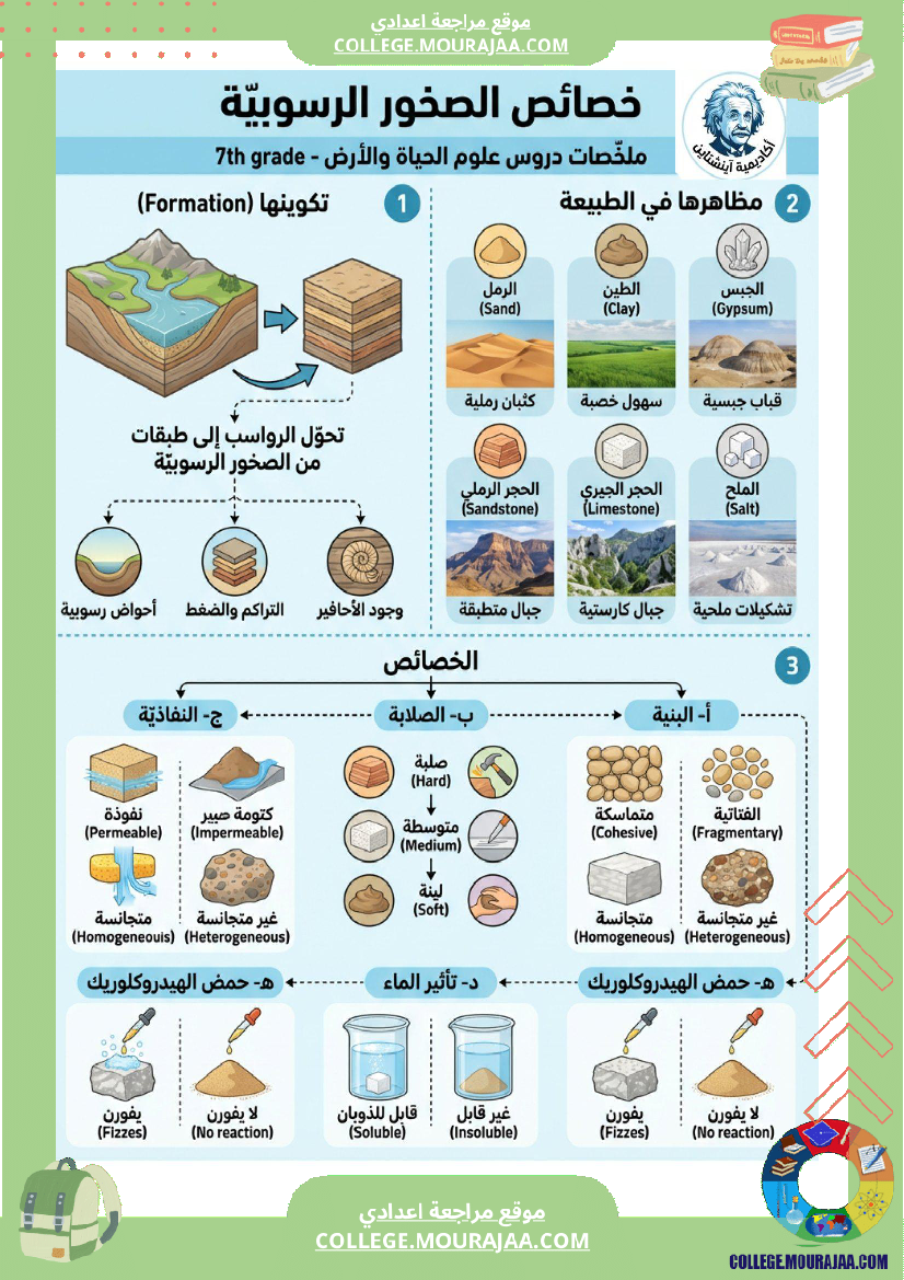 خصائص الصخور الرسوبي ة ملخ صات دروس علوم الحياة والأرض السنة السابعة أساسي