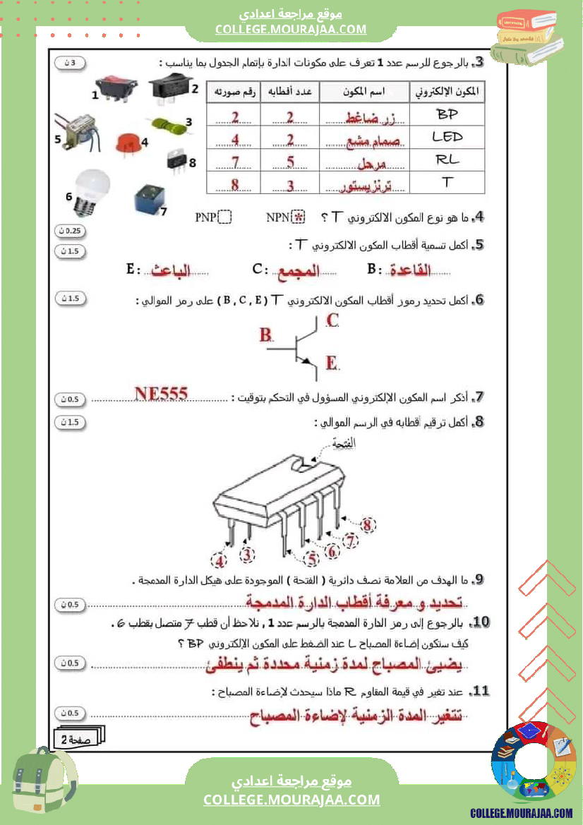 تربية تكنولجية الثامنة أساسي فرض تاليفي عدد 2 مرفق بالاصلاح