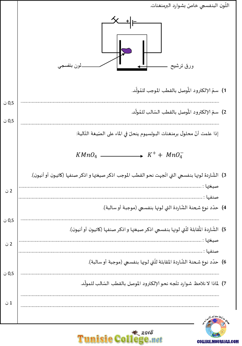 فرض مراقبة سنة التاسعة في العلوم الفيزيائية الثلاثي الثاني