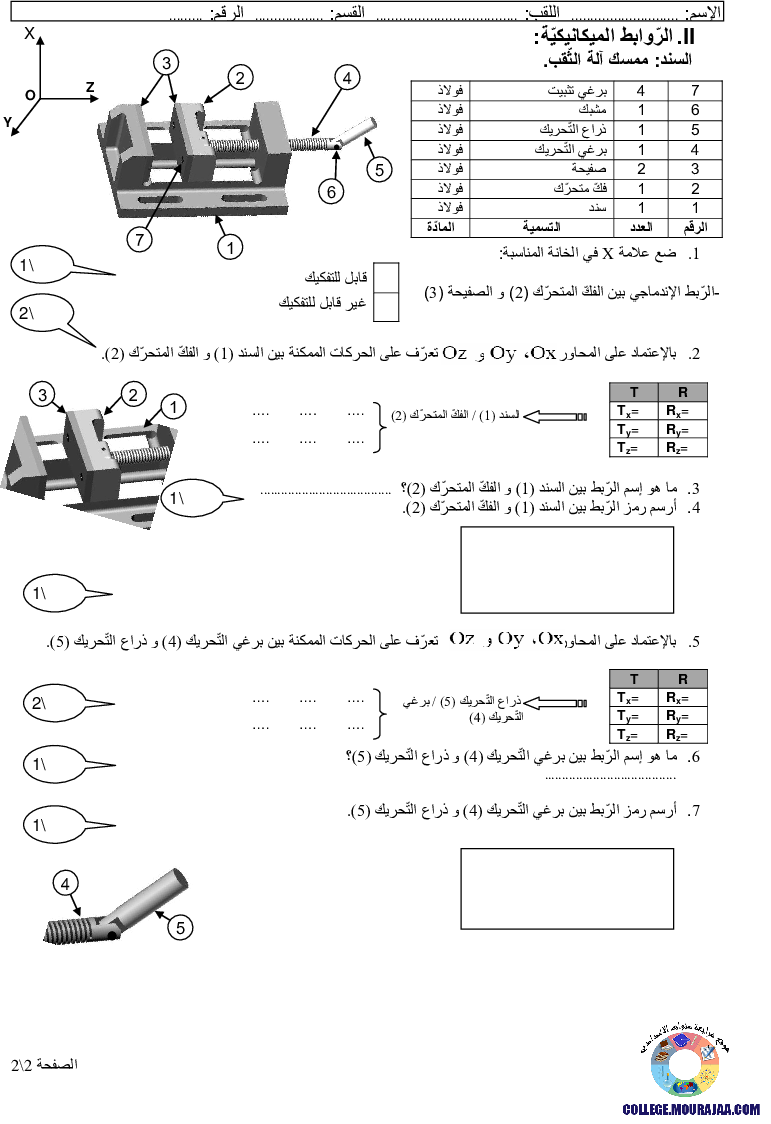 فرض مراقبة سنة التاسعة في التربية التكنولوجية الثلاثي الثاني