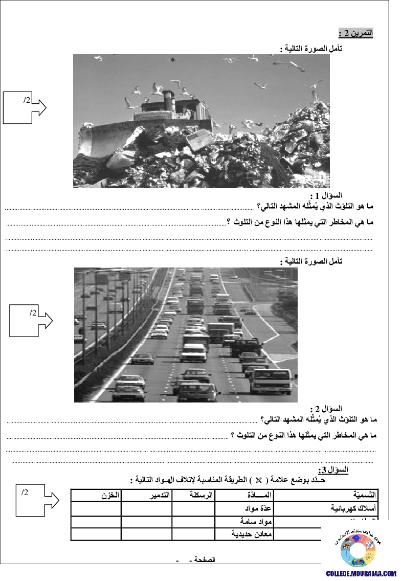 فرض مراقبة سنة التاسعة في التربية التكنولوجية الثلاثي الثاني